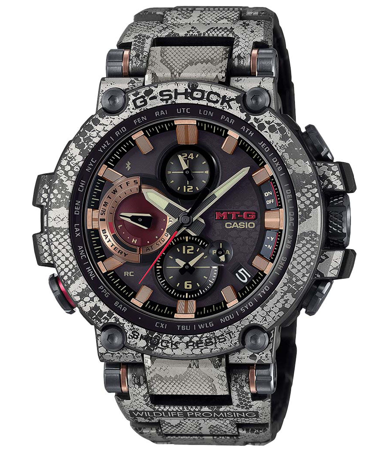 Casio Casio G-Shock Premium MTG-B1000WLP-1A MTG MTG-B1000WLP-1AER электронные мужские часы черный циферблат, браслет нержавеющая сталь — вид спереди